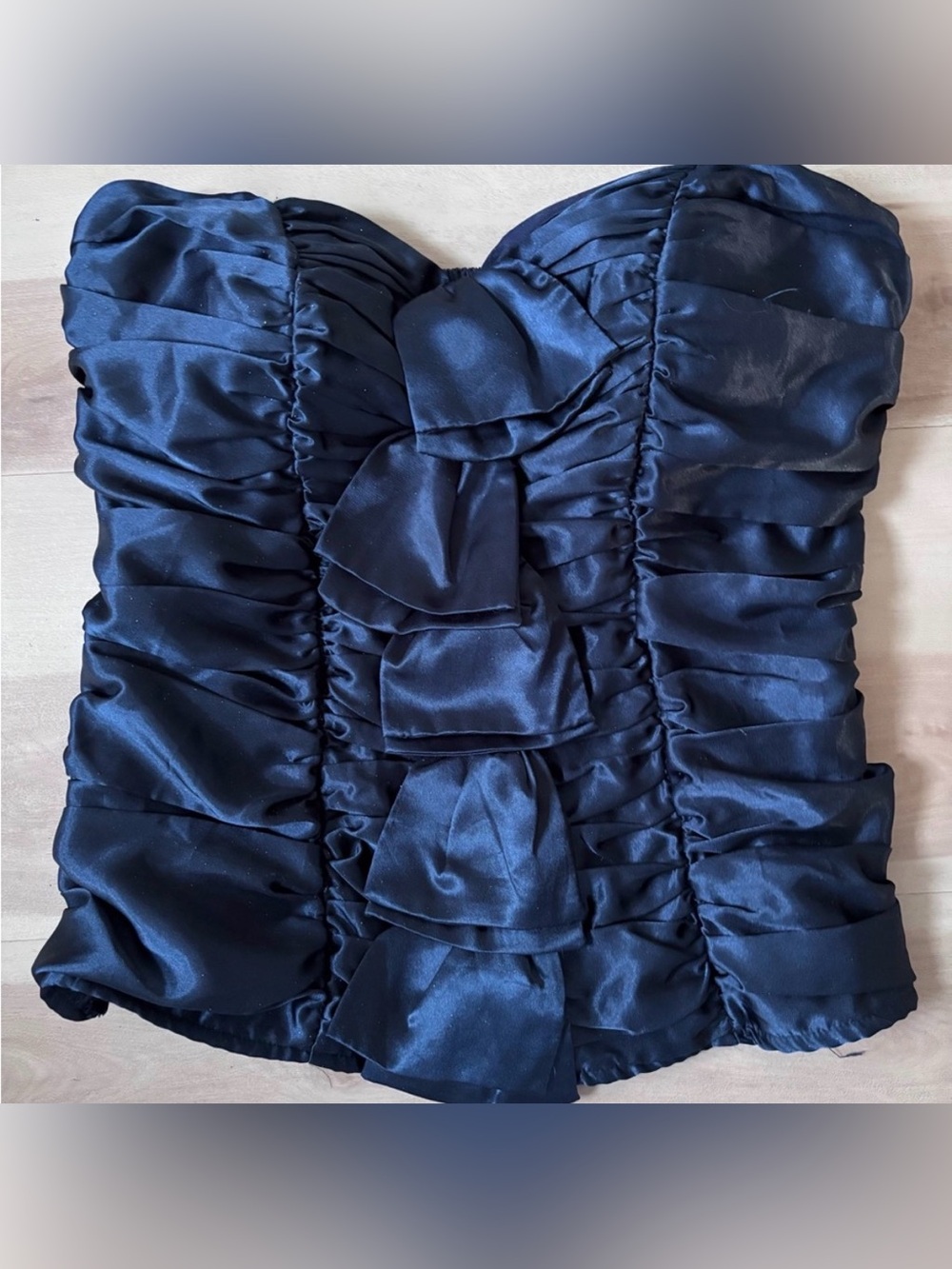 Wet Seal Sz Large Top Bustier Y2K 2000’s Navy Smocked Satin Bows Retro